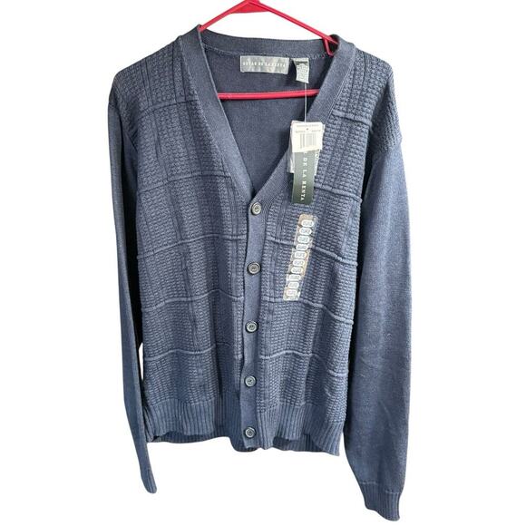 Oscar De La Renta Cardigan Sweater Mens XXLarge Blue Button Textured Preppy NWT - Picture 1 of 6